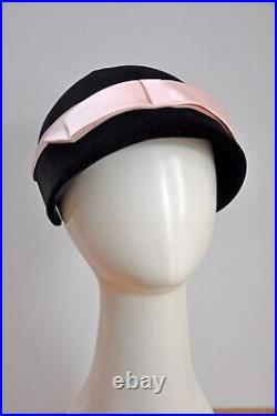 VTG Vintage 1960s 60s Black Velvet Pink Velvet Bow HATTIE CARNEGIE Party Hat