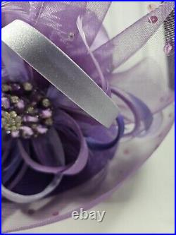 VTG Whittail & Shon Purple Feather Organza Ribbon Jewel Accent Ladies Church Hat