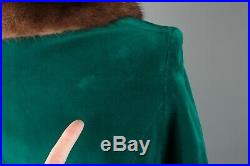 VTG Women's 1960s Emerald Velvet Coat W Fur Collar Sz S W Hat #2966 60s Green