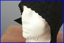 VTG Women's 20s Black Wool Felt Cloche Hat 1920s