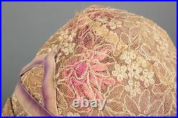 VTG Women's 20s Ivory & Purple Mesh Floral Cloche 1920s Flapper Hat