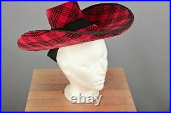 VTG Women's 30s 40s Black & Red Plaid Velvet Hat & Clutch Set 1930s 1940s