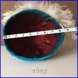 VTG Women's Hat Turquoise Feathers White Plume Flapper Glam Cocktails Collect