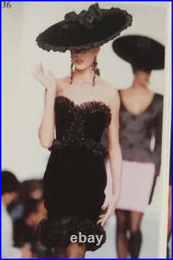VTG YVES SAINT LAURENT Black Velvet Disc Hat with Tafetta Bow A/W 1987, OS