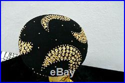 VTG hat ADOLFO II paisley design gold metal studs and sequins boys news cap sL