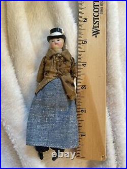 Very Rare Antique Equestrian 5.5 Dollhouse Doll W Molded Hat Woman Victorian