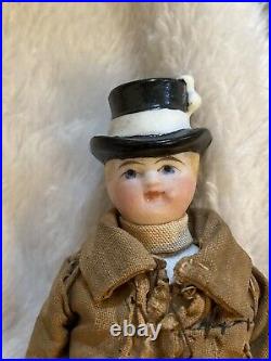Very Rare Antique Equestrian 5.5 Dollhouse Doll W Molded Hat Woman Victorian