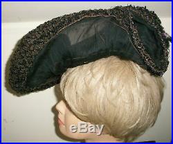 Victorian 1890's Black Straw Tilt Hat