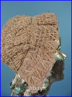 Victorian 19th C Hand Woven Straw Bonnet W Pink Muslin Lining