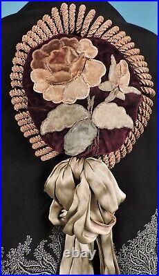 Victorian 19th C Stuffed Velvet Hat W Straw Spirals & Velvet Floral Applique