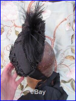 Victorian Edwardian fine straw mourning hat lace petersham feathers raffia trim