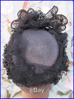 Victorian Edwardian fine straw mourning hat sequins beads embroidered net raffia