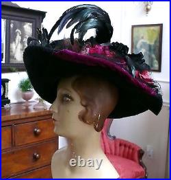 Victorian Hat 1890-1900 X-tra Large Black Beaver Fascinator Show-off Picture Hat