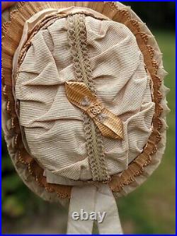 Victorian Late 1860s Straw Riding Hat W Silk Trims