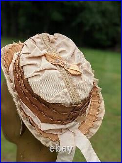 Victorian Late 1860s Straw Riding Hat W Silk Trims