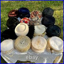 Vintage 17 Victorian Hat Lot Pillbox Velvet Straw Wool Parkridge Wholesale