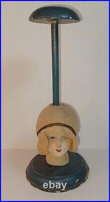 Vintage 1920's Art Deco Lady Flapper Flirty Eyes Hat Millinery Stand Antique