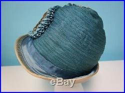 Vintage 1920's Blue Cloche Flowered Flapper Hat