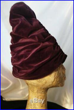 Vintage 1920's high turban hat, ruched purple velvet, picture hat