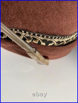 Vintage 1920s Felt Cloche Hat Brown Wool Felt Gold Deco Braid & Shell Hat Pin