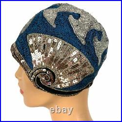 Vintage 1920s Flapper Cloche Hat Metallic & Silk Embroidery