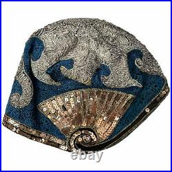 Vintage 1920s Flapper Cloche Hat Metallic & Silk Embroidery