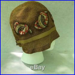 Vintage 1920s Flapper woven cloche hat embroidered extraordinary