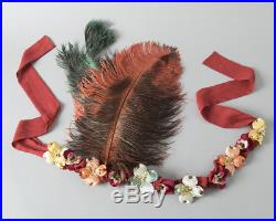 Vintage 1920s Style Headdress Handmade Ostrich Feather Floral Headband Headpiece