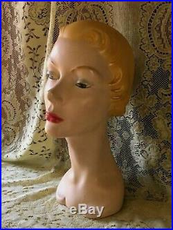 Vintage 1930's / 1940's Lady Woman Mannequin Head Bust Hat Store Display