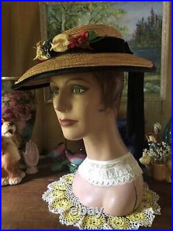 Vintage 1930's MGM Margaret O'Brien Wide Brim Straw Millinery HAT by Cinderella