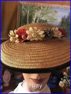 Vintage 1930's MGM Margaret O'Brien Wide Brim Straw Millinery HAT by Cinderella