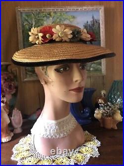 Vintage 1930's MGM Margaret O'Brien Wide Brim Straw Millinery HAT by Cinderella