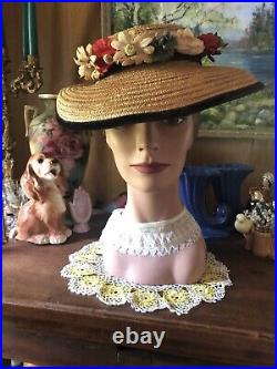 Vintage 1930's MGM Margaret O'Brien Wide Brim Straw Millinery HAT by Cinderella