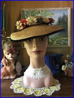 Vintage 1930's MGM Margaret O'Brien Wide Brim Straw Millinery HAT by Cinderella