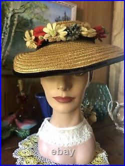 Vintage 1930's MGM Margaret O'Brien Wide Brim Straw Millinery HAT by Cinderella