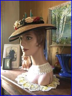 Vintage 1930's MGM Margaret O'Brien Wide Brim Straw Millinery HAT by Cinderella