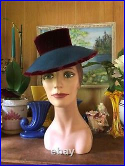 Vintage 1930's fabulous Tilt Doll Top HAT lovely velvet brim design