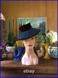 Vintage 1930's fabulous Tilt Doll Top HAT lovely velvet brim design
