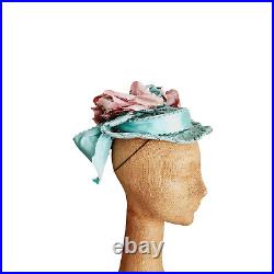 Vintage 1930s Milgrim Hat Blue Straw Pink Flowers