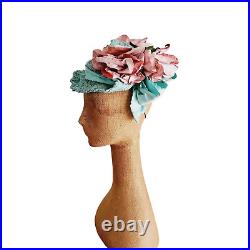 Vintage 1930s Milgrim Hat Blue Straw Pink Flowers