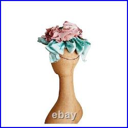 Vintage 1930s Milgrim Hat Blue Straw Pink Flowers