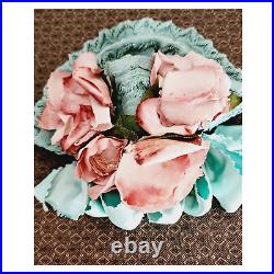 Vintage 1930s Milgrim Hat Blue Straw Pink Flowers