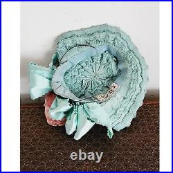 Vintage 1930s Milgrim Hat Blue Straw Pink Flowers