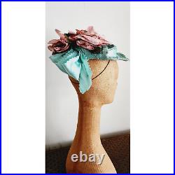 Vintage 1930s Milgrim Hat Blue Straw Pink Flowers