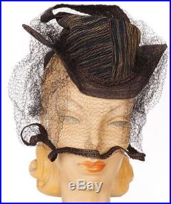 Vintage 1930s Straw Tilt Hat S M L
