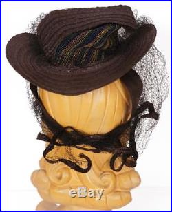 Vintage 1930s Straw Tilt Hat S M L