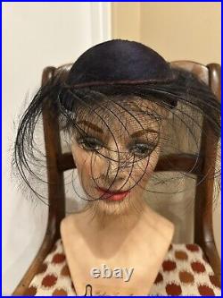 Vintage 1940's-1950's Black Flo Raye Hat With Feathers