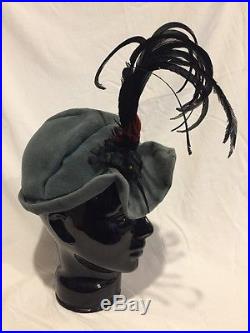 Vintage 1940's Legroux Women's Velvet Hat with Real Feathers