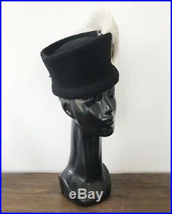 Vintage 1940's Norman Durand BLACK FELT Ombre OSTRICH FEATHERS Tilt RIDING HAT