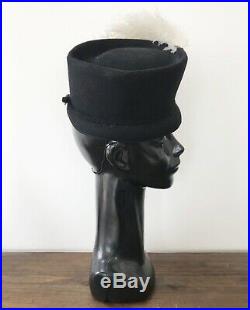 Vintage 1940's Norman Durand BLACK FELT Ombre OSTRICH FEATHERS Tilt RIDING HAT